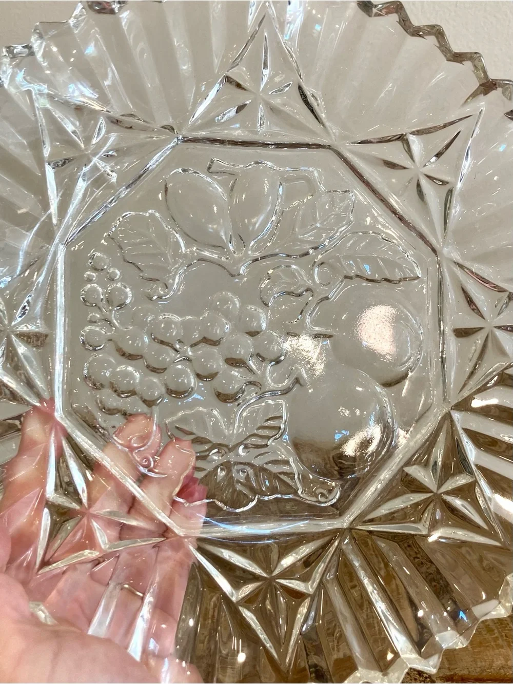 Vintage Pressed Glass Fruit Design Ruffle Edge 11” Bowl Federal Glass Pioneer